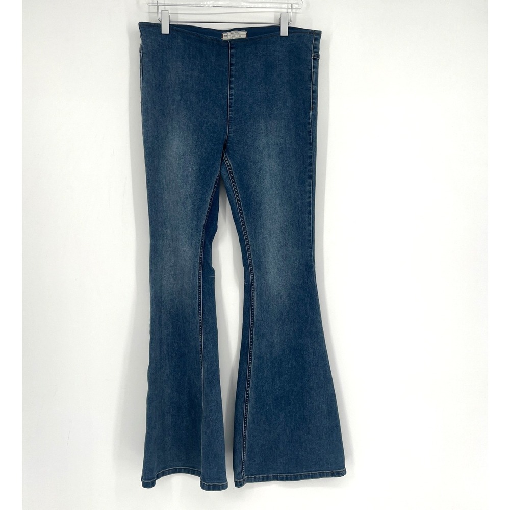 Free People Flare Pants Womens 31 Stretch Denim Boho Hippie Pull On Blue Jean‎